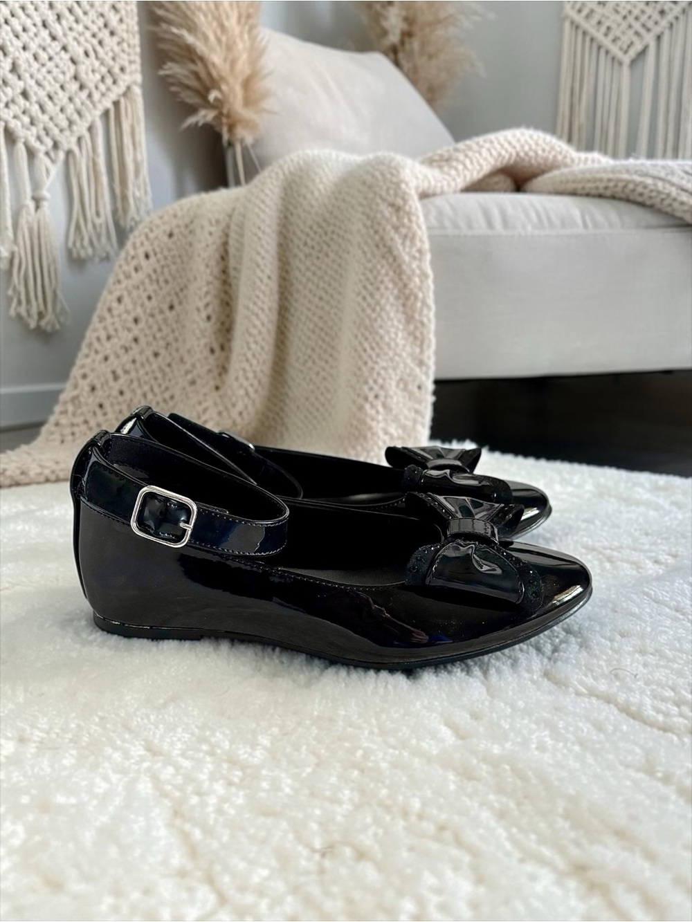 Rachel Shoes Bow Dress Flats Black Patent Girls Size 2 Like New 🎀